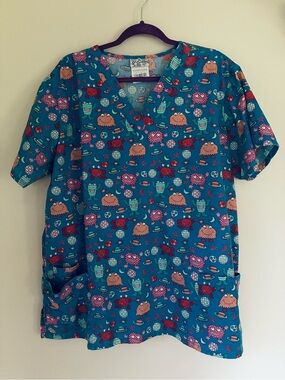 UA Scrubs Multicolor Monsters V-Neck Scrub Tunic Size XL